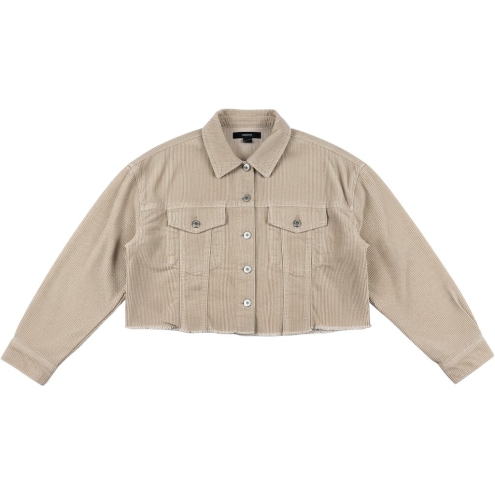 Forever 21 Tan Corduroy Cropped Jacket Raw Hem Beige Size Medium